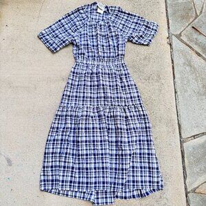 Just Female Dress Womens Small Black White Seersucker Short Sleeve Open Back